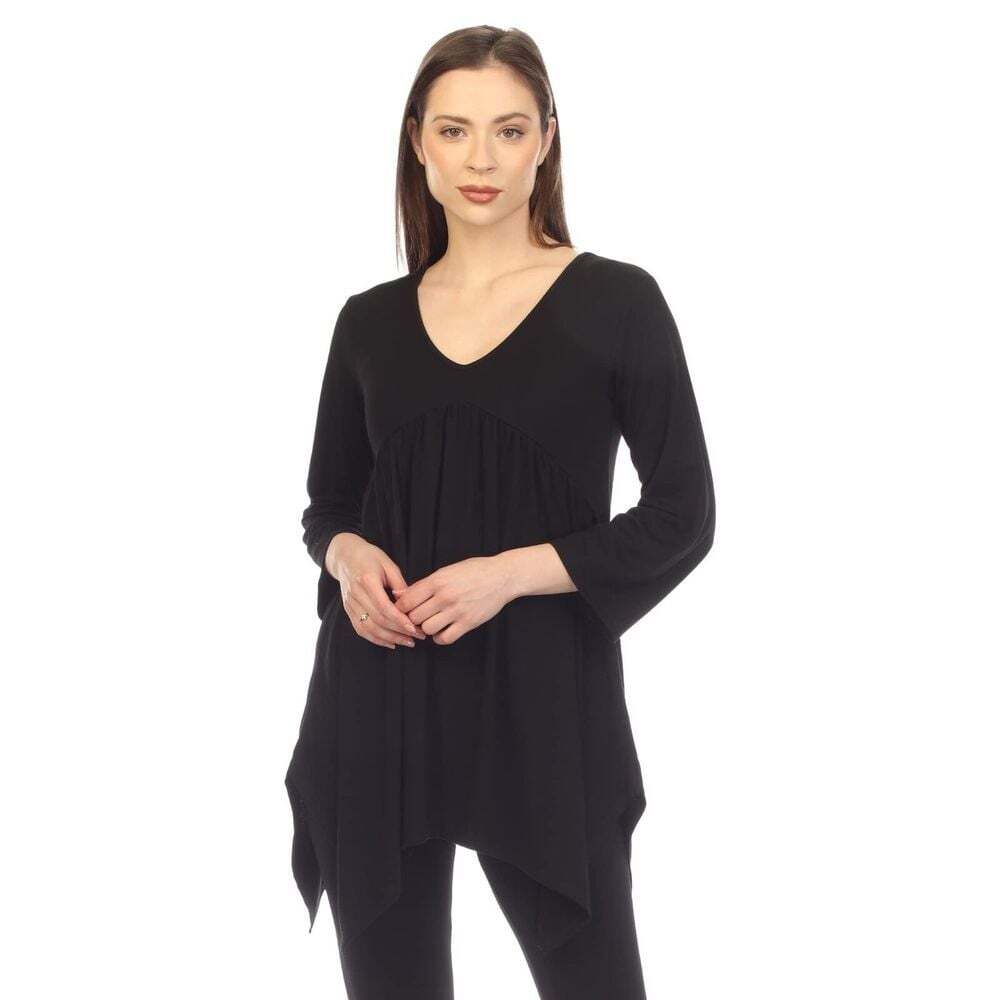 NWT Plus Size 2XL Black Women Tunic Top V-Neck 3/4 Sleeve by White Mark